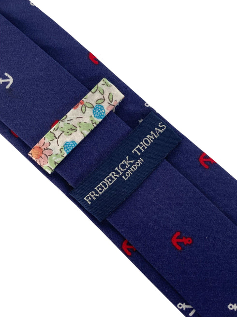 navy cotton tie with  nautical anchor design